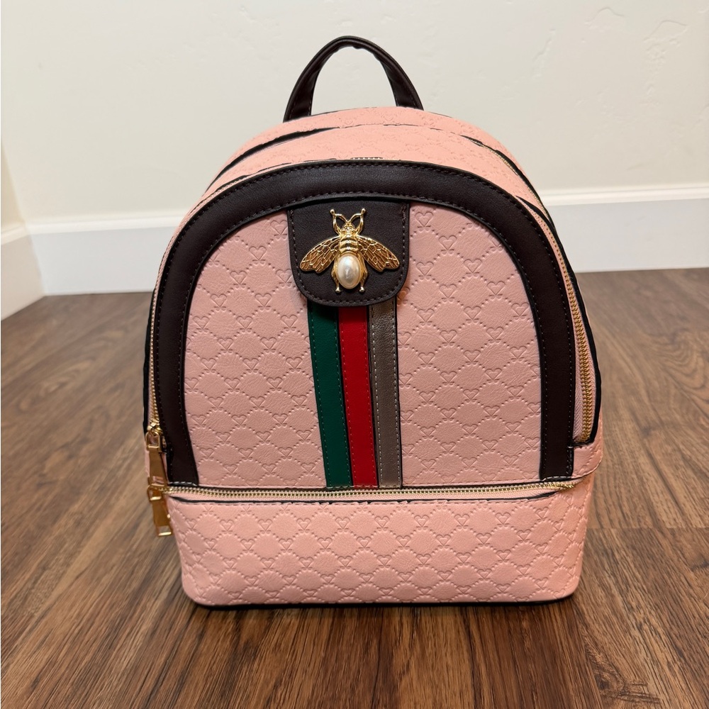 Pink Backpack w/ matching wallet with Bee Accent